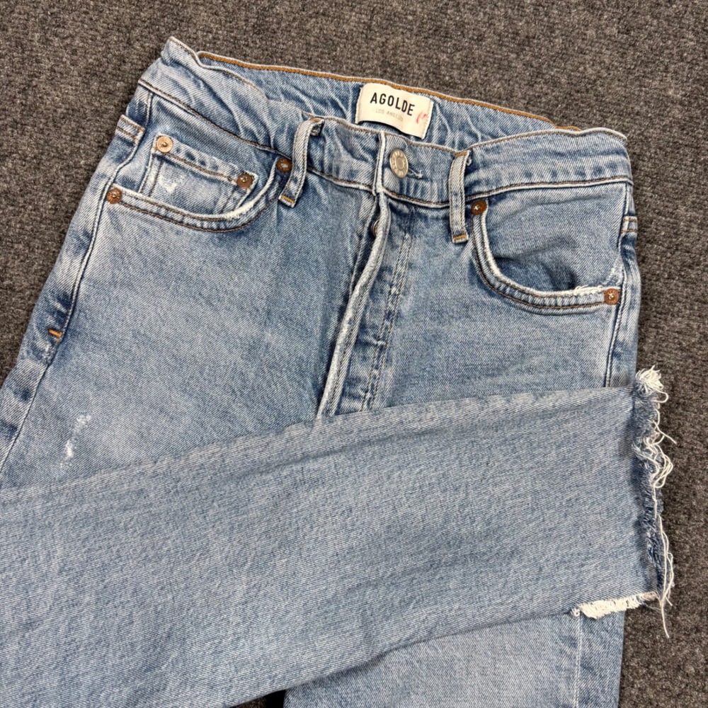 AGOLDE Nico High Rise Slim Fit Jeans Womens 25 Blue Denim Raw Hem